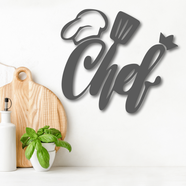 Wanddekoration aus Holz für die Küche mit Text Chef